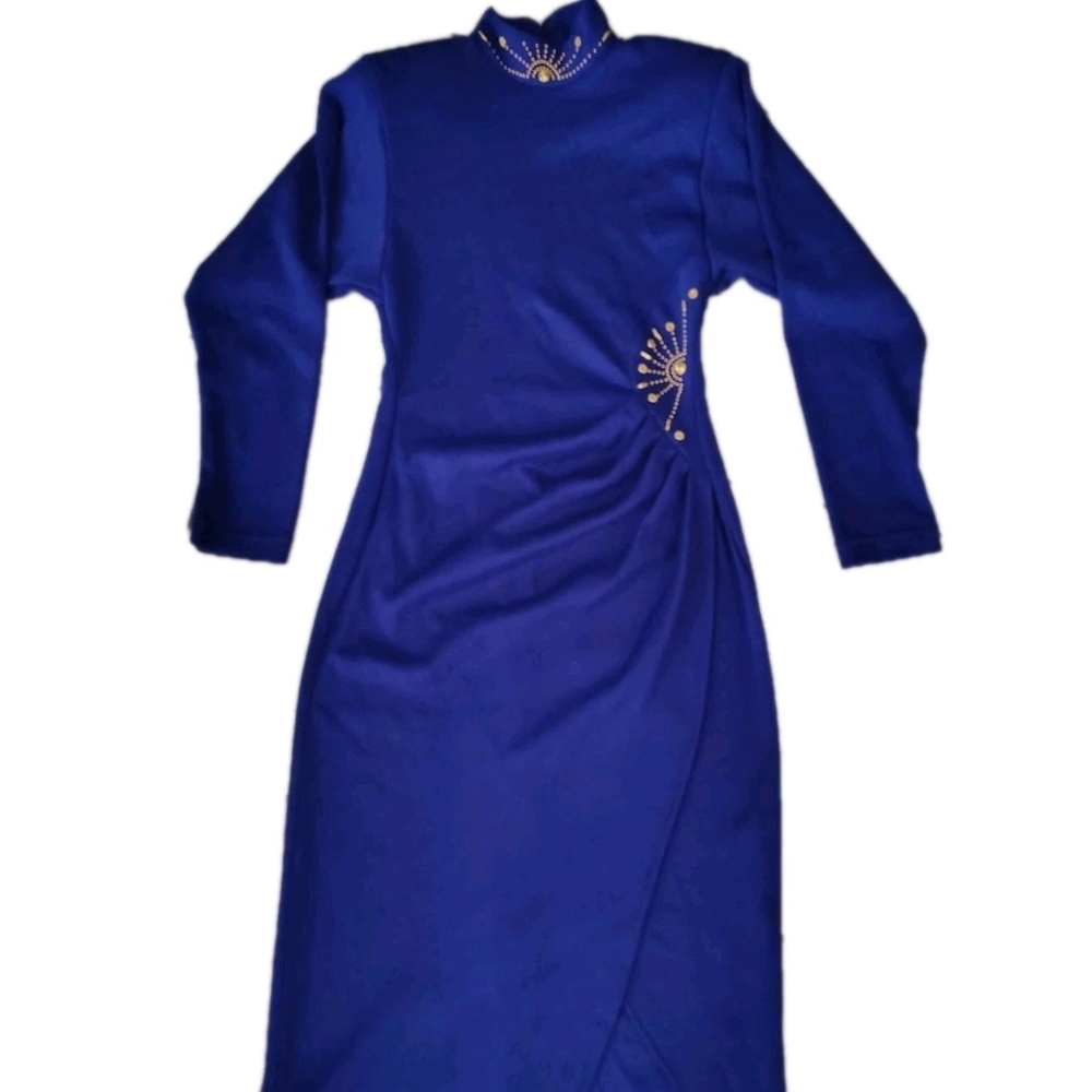 Vintage 80s Elegant Purple Long Sleeve Dress Size S